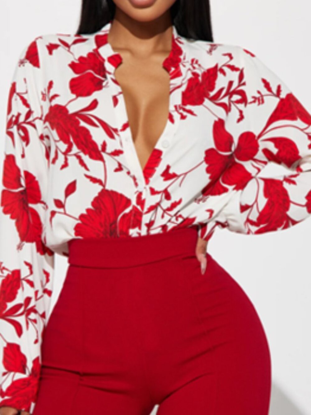 Red Floral Blouse